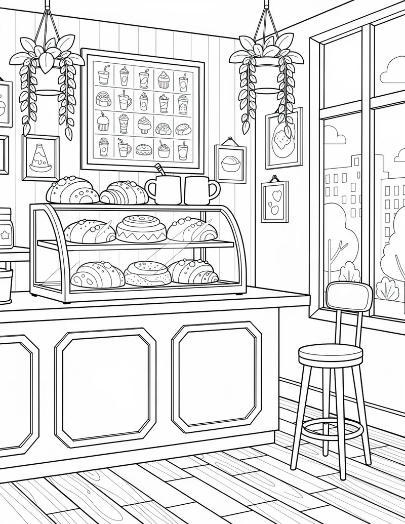 Coloring page — Coffee Shop Corner