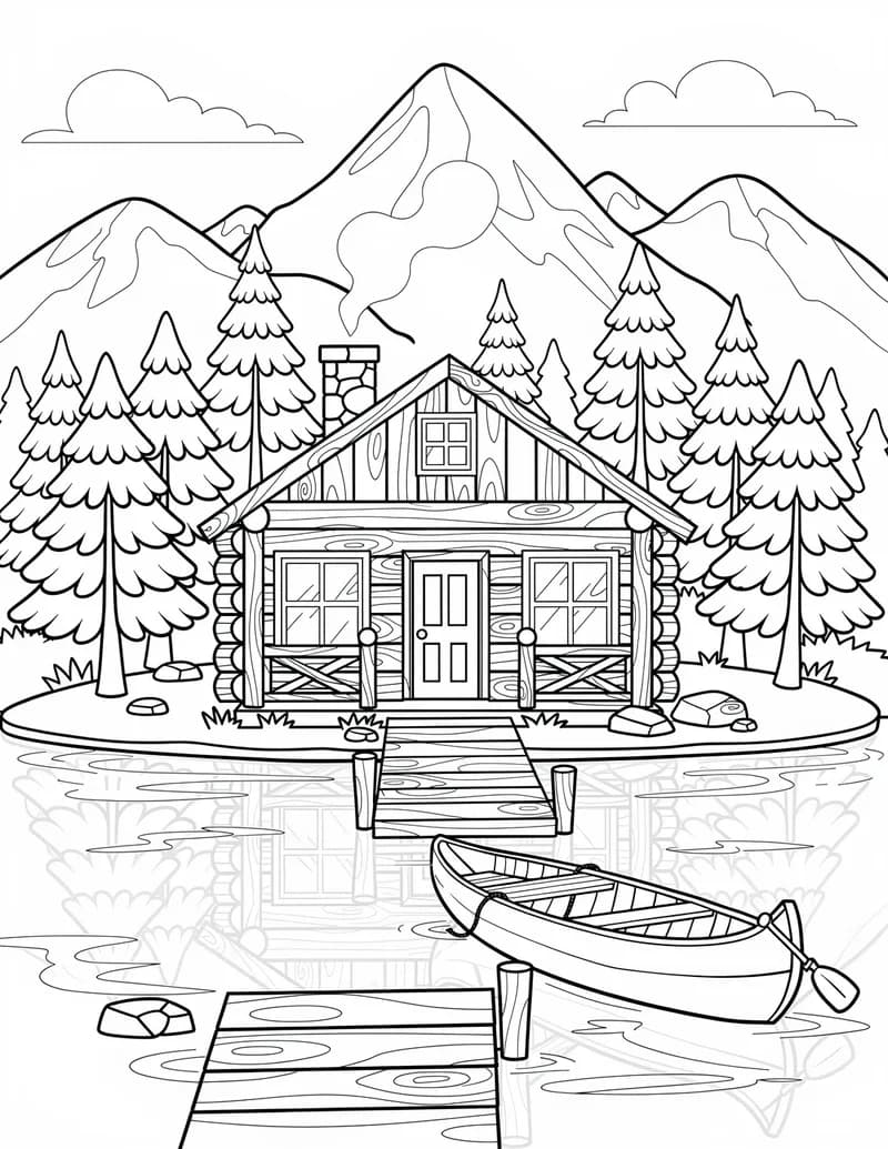 Coloring page — Mountain Cabin Retreat