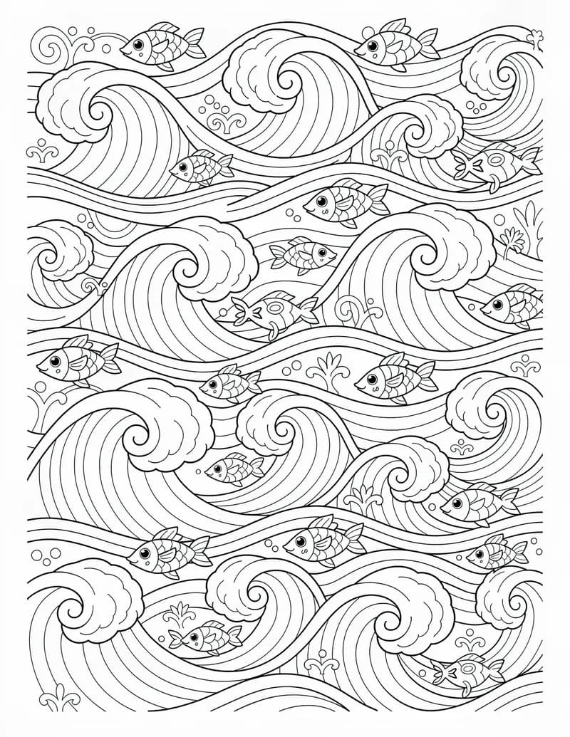 Coloring page — Rolling Wave Pattern