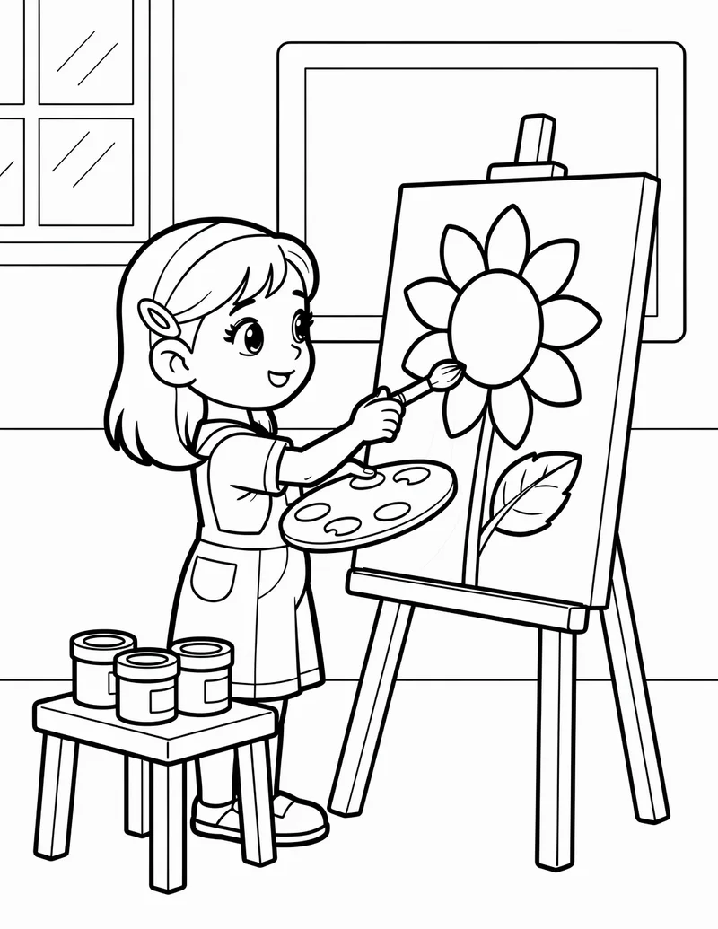 Coloring page — Artist at the Easel