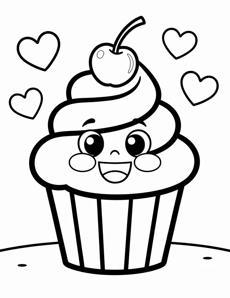 Coloring page — Happy Cupcake