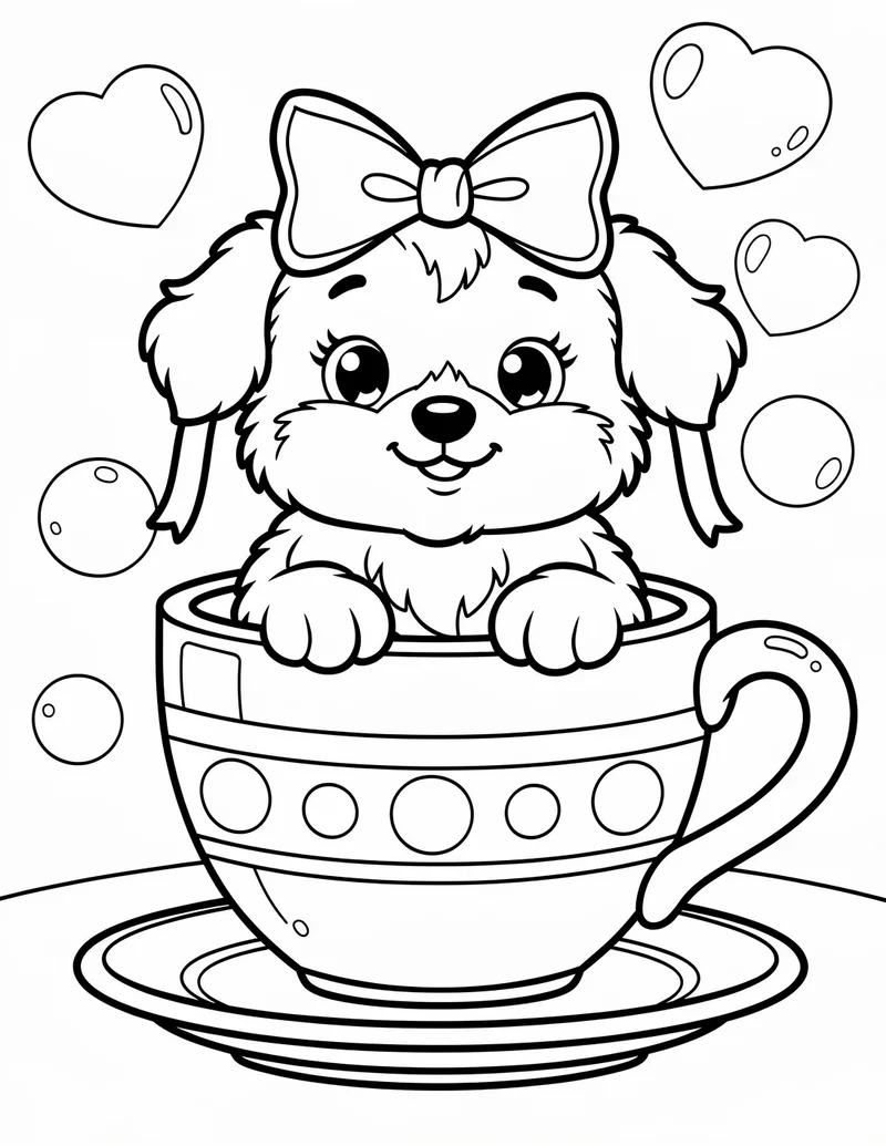 Coloring page — Puppy with a Bow