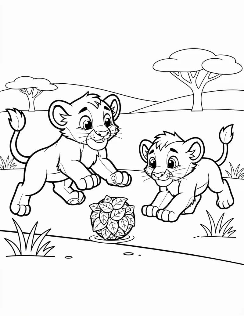 Coloring page — Lion Cub Playtime