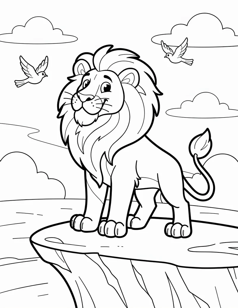 Coloring page — Proud Lion on the Rock
