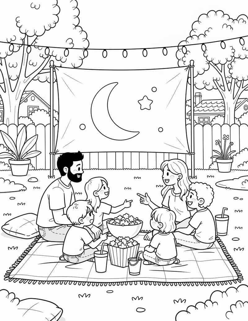 Coloring page — Outdoor Movie Night