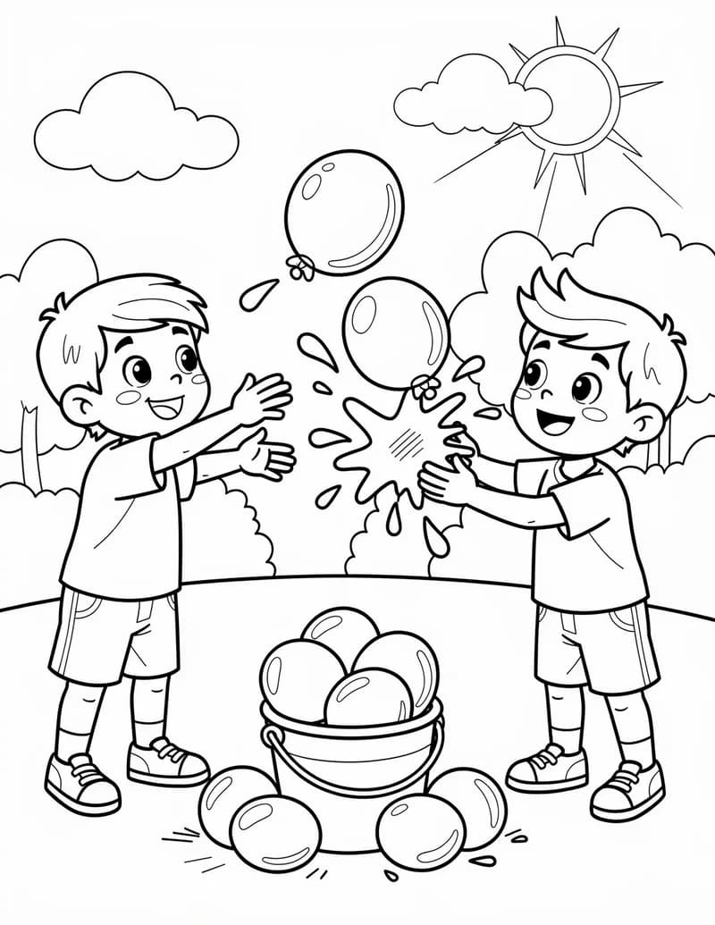 Coloring page — Water Balloon Toss