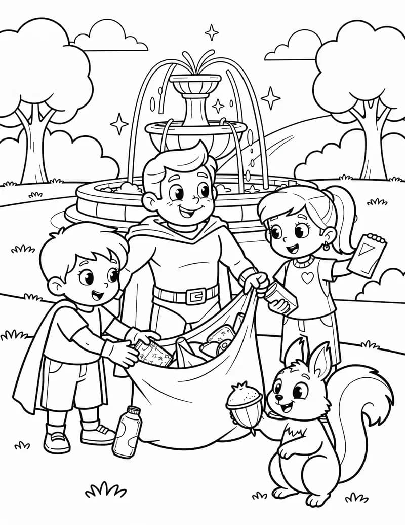 Coloring page — Park Cleanup Hero